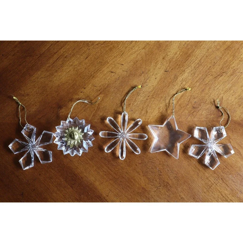 Lot of 5 Plastic Acrylic Clear Snowflake Ornaments Sun Face Celestial Sunburst - Picture 7 of 12